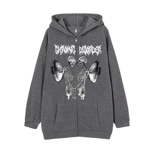 Damen nan Kapuzenjacke mit durchgehendem Reißverschluss und Rippenherz-Print EB