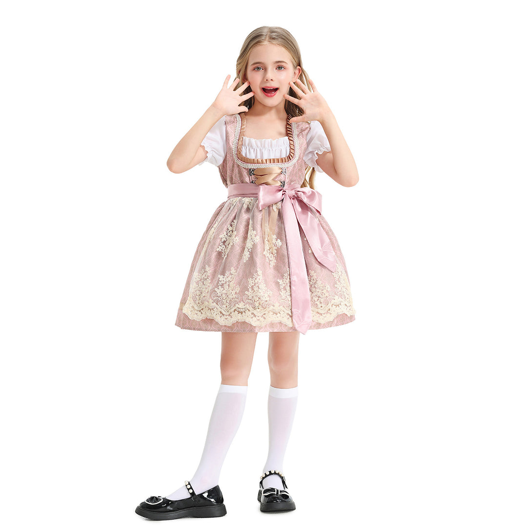 Damen nan festliches Kinderdirndl mit Spitzenoberteil, Satin-Schürze und Puffärmeln EB