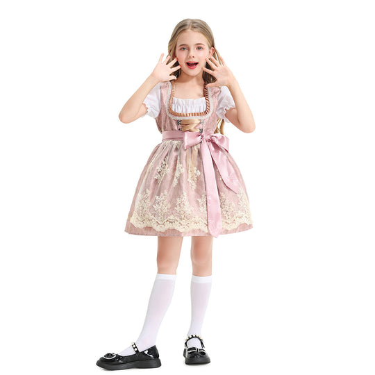 Damen nan festliches Kinderdirndl mit Spitzenoberteil, Satin-Schürze und Puffärmeln EB