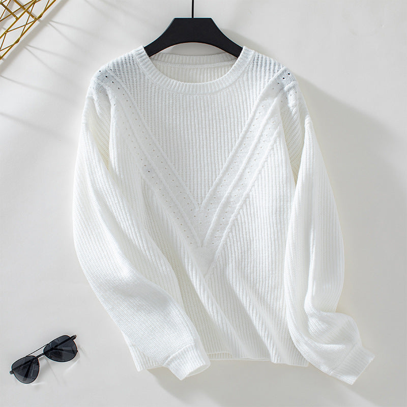 Damen Strickpullover mit V-Ausschnitt und dekorativem Strukturmuster EB