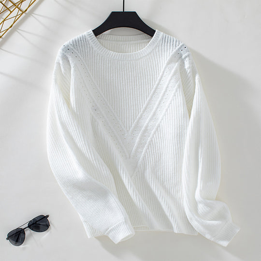 Damen Strickpullover mit V-Ausschnitt und dekorativem Strukturmuster EB