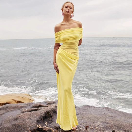 Damen Elegantes Wickelkleid mit Off-Shoulder Design und Drapierungseffekt EB