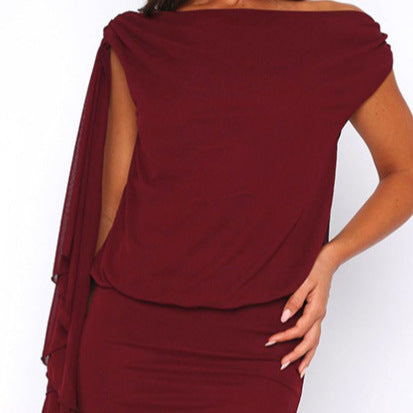 Damen Asymmetrisches Kurzarmkleid mit modernen Rüschendetails EB