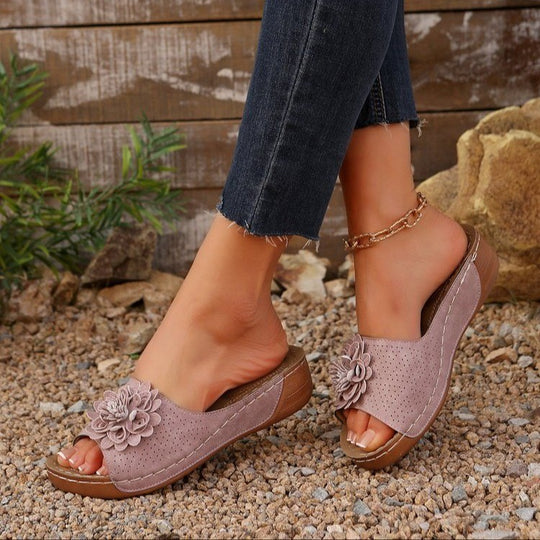 Damen Offene Pantoletten mit floralem Detail EB