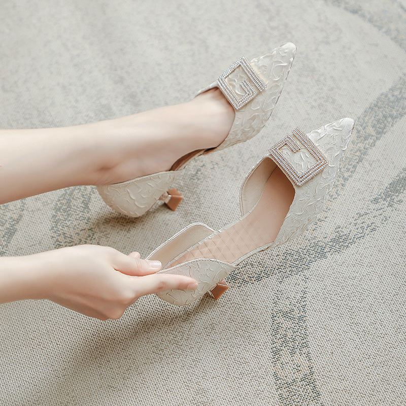 Damen elegante Sling-Pumps mit kunstvollem Blumenrelief und funkelndem Schmuck EB