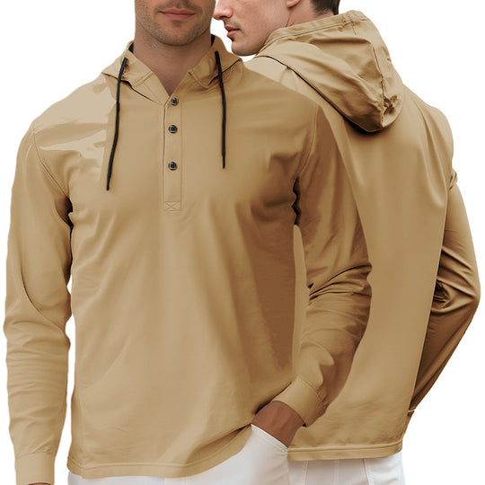 Herren nan Kapuzen-Henley Langarmshirt aus leichtem Stretchjersey mit Kordelzug EB