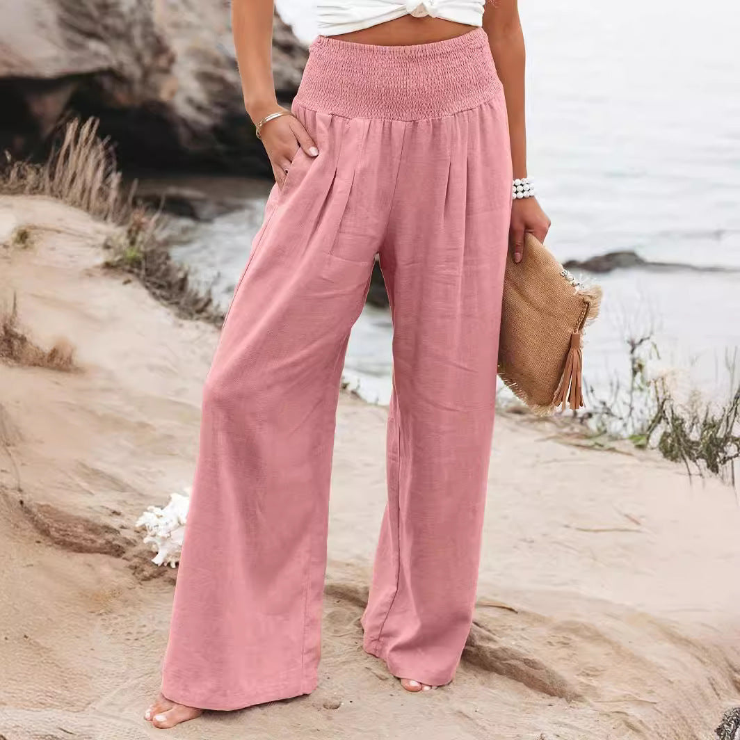 Damen weite Sommerhose mit elastischem Bund und elegantem Faltenwurf EB