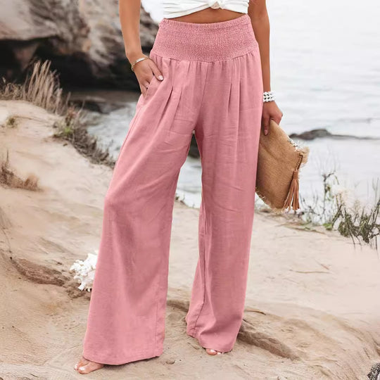 Damen weite Sommerhose mit elastischem Bund und elegantem Faltenwurf EB