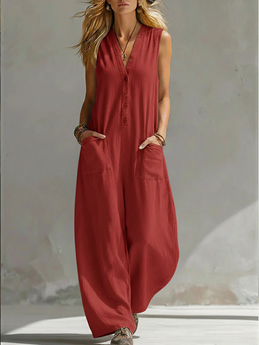 Damen Jumpsuit mit tiefem V-Ausschnitt und praktischen Taschen EB
