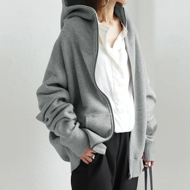 Damen nan übergroße Kapuzenjacke mit Reißverschluss und Kängurutasche aus flauschigem Fleece EB