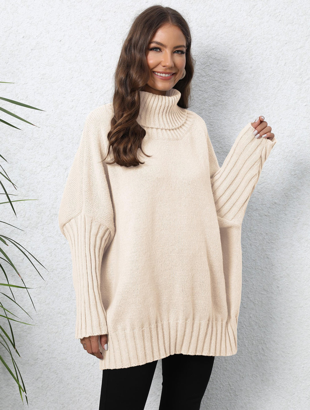 Damen Oversize Rollkragenpullover mit strukturiertem Strick EB