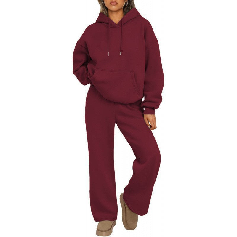 Damen Oversized Hoodie-Set mit Kängurutasche und weiter Palazzohose EB