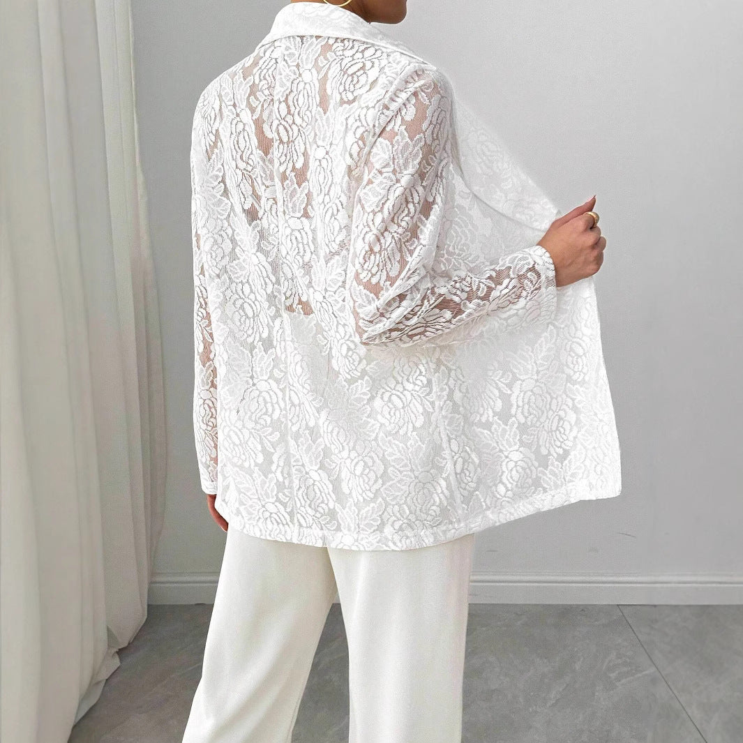 Damen nan Spitzenblazer mit Schalkragen und floraler Transparenz EB