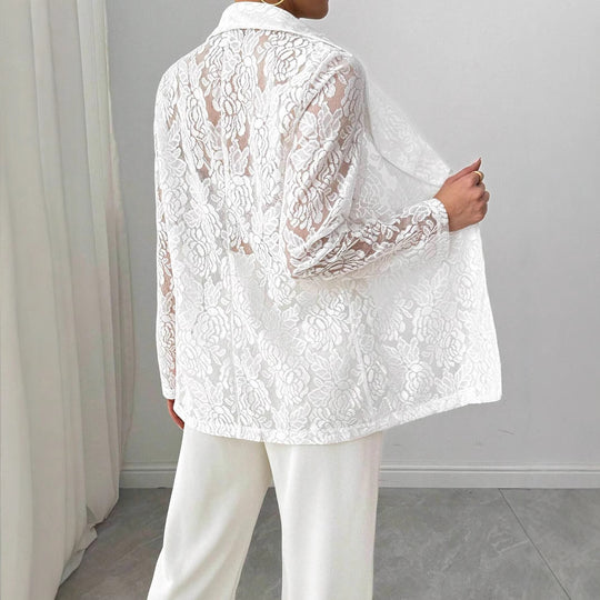 Damen nan Spitzenblazer mit Schalkragen und floraler Transparenz EB