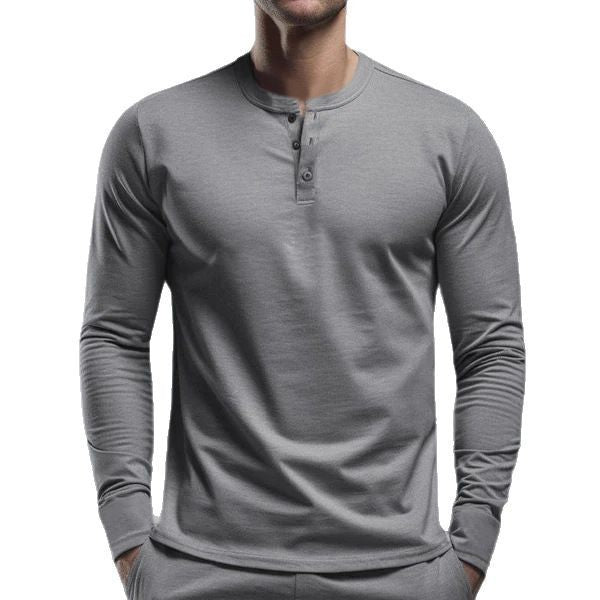 Herren nan langärmeliges Henley-Longsleeve mit Stehkragen, 3-Knopfleiste und elastischem Baumwollstretch EB