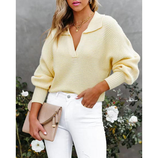 Damen modischer Pullover mit weitem Kragen und Rippstruktur EB