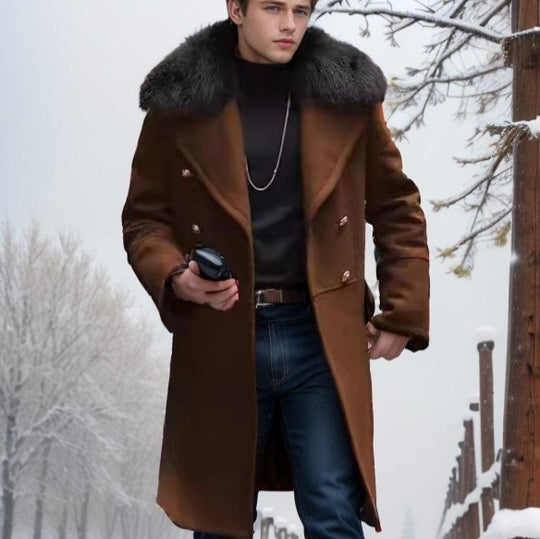 Herren eleganter Langmantel mit luxuriösem Fellkragen EB
