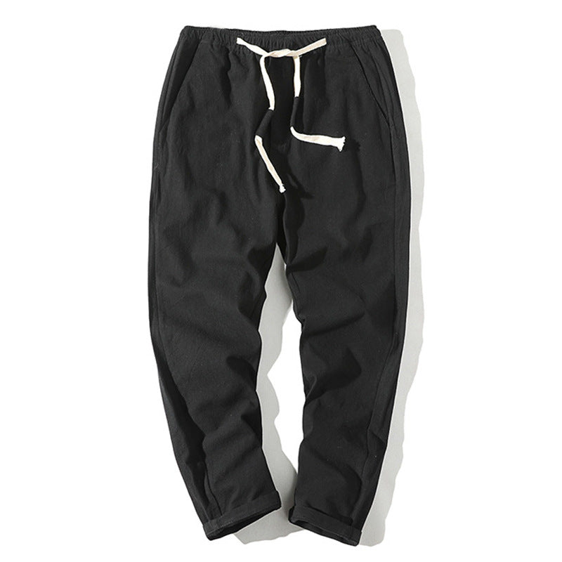 Herren nan leichte Leinenhose mit elastischem Bund und Kordelzug, tapered Schnitt und aufrollbarem Saum EB