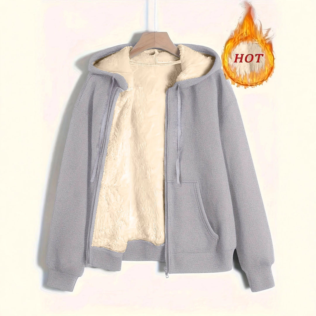 Damen kuschelige Fleecejacke mit Reißverschluss und Kapuze EB
