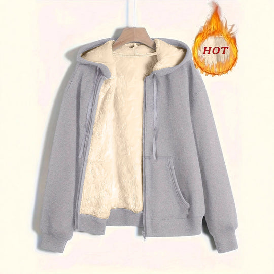 Damen kuschelige Fleecejacke mit Reißverschluss und Kapuze EB