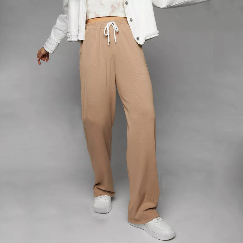 Damen weite hochgeschnittene Loungehose mit elastischem Bund und Kordelzug EB