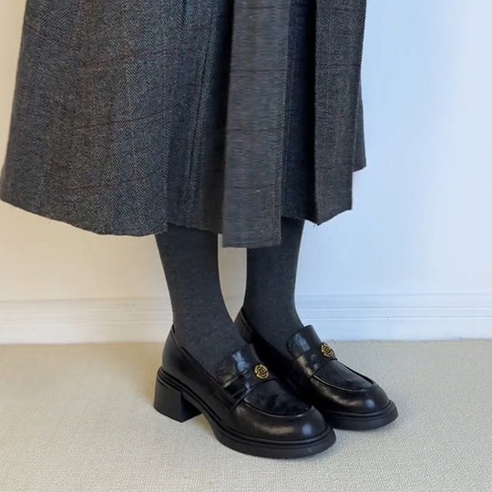 Damen elegante Blockabsatz-Schlupfschuhe mit modischem Leder EB