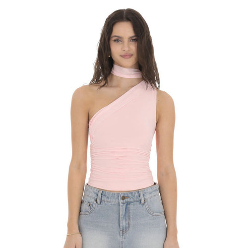 Damen asymmetrisches Wickeloberteil mit hohem Kragen und eleganter Taillierung EB