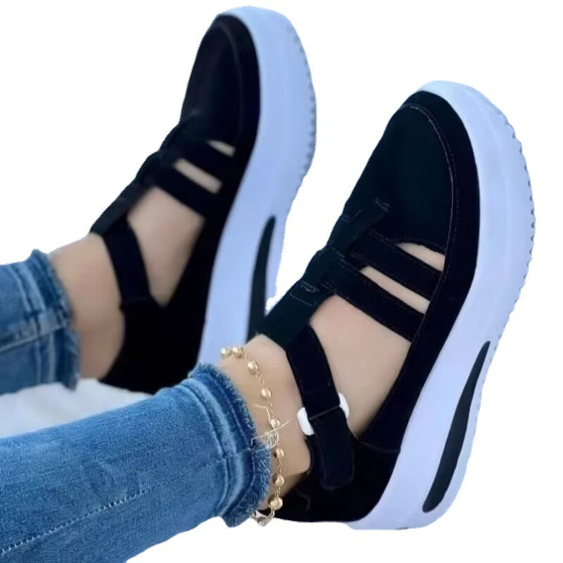 Damen Plateau-Sneaker mit modischem Kreuzriemen und rutschfester Sohle EB