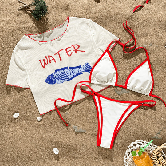 Damen Bikiniset mit bedrucktem Crop-Top EB