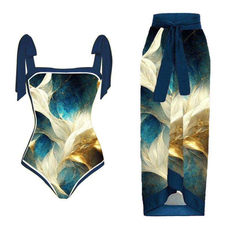 Damen Bikini-Set mit floralem Design und elegantem Überrock EB