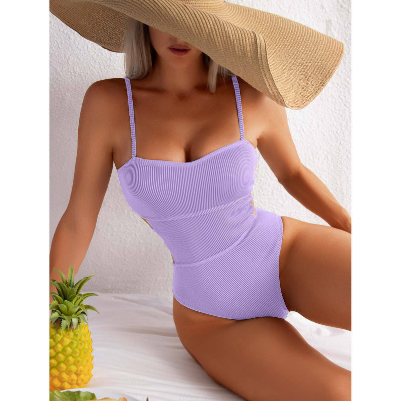 Damen Einteiler Badeanzug mit elegantem Rippendesign und figurschmeichelnder Silhouette EB