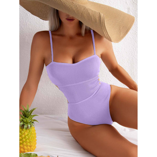 Damen Einteiler Badeanzug mit elegantem Rippendesign und figurschmeichelnder Silhouette EB