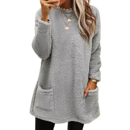 Damen Kuscheliger Fleece-Pullover mit weitem Schnitt und praktischen Taschen EB