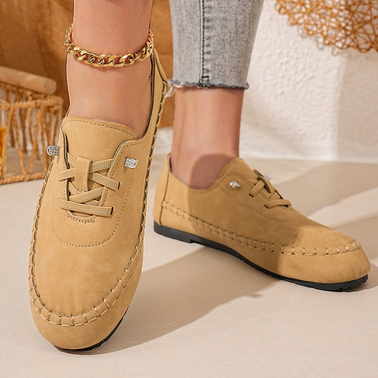Damen nan atmungsaktive Mokassin-Slipper aus Mikrofaser mit elastischer Schnürung und rutschfester Gummisohle EB