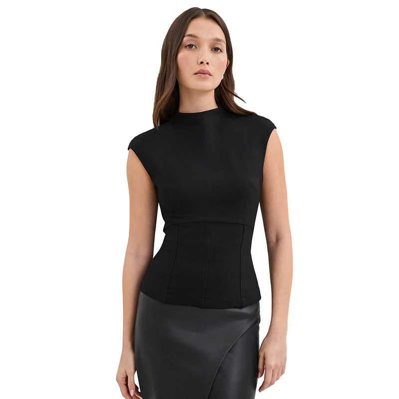 Damen Figurumspielendes Top mit elegantem High-Neck und schmalem Schnitt EB