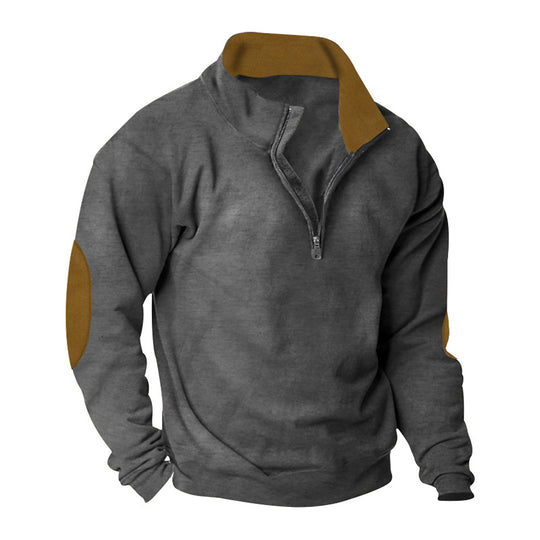 Herren nan Halbzip-Sweatshirt mit Stehkragen, Kontrastkragenfutter und Ellbogenpatches EB