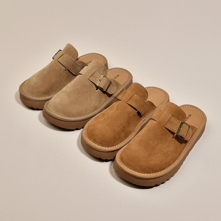 Damen bequeme Clogs aus weichem Wildleder mit modischem Schnallenverschluss EB
