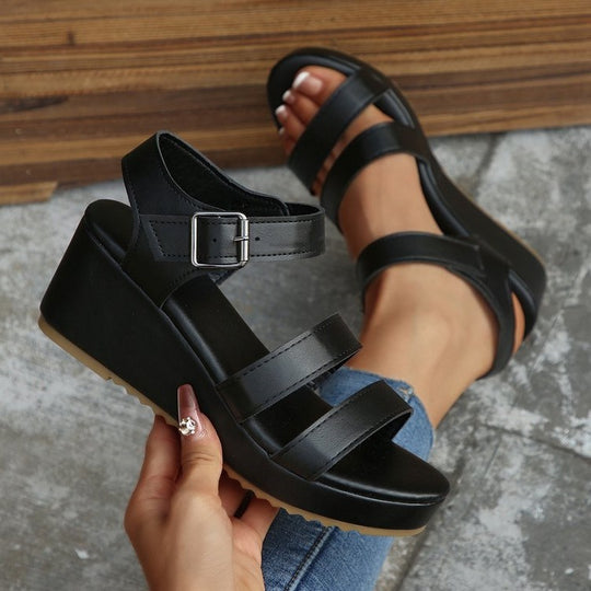 Damen Wedge Sandalen mit verstellbaren Riemen und komfortablem Fußbett EB