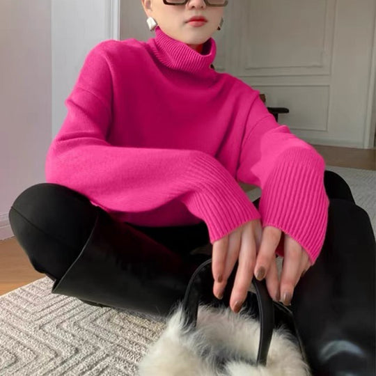 Damen Oversize Feinstrickpullover mit hohem Rollkragen und Seitenschlitzen EB