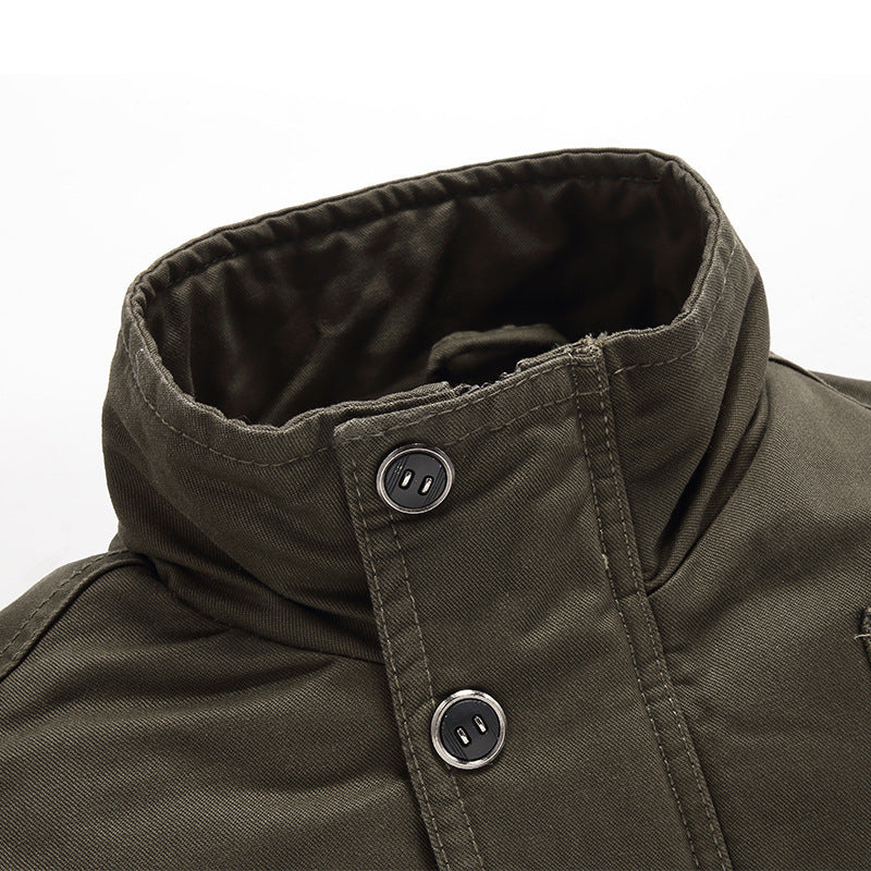 Herren Canvas-Fieldjacke mit Sherpa-Innenfutter, Utility-Taschen und Stehkragen EB