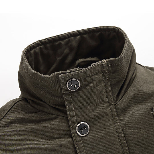Herren Canvas-Fieldjacke mit Sherpa-Innenfutter, Utility-Taschen und Stehkragen EB