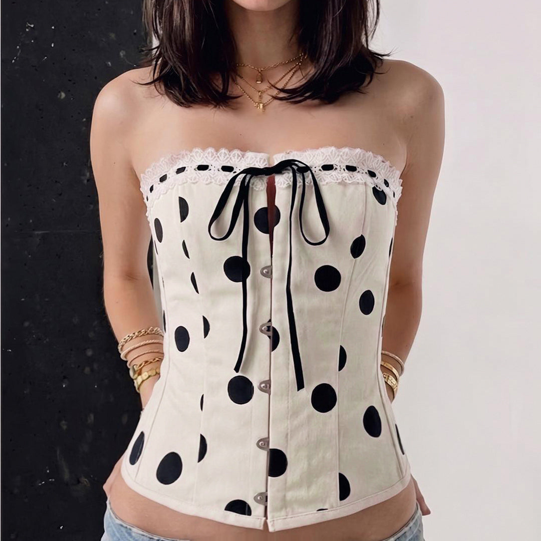 Damen Bandeau-Blusenshirt mit Rüschendetails und Knopfleiste EB