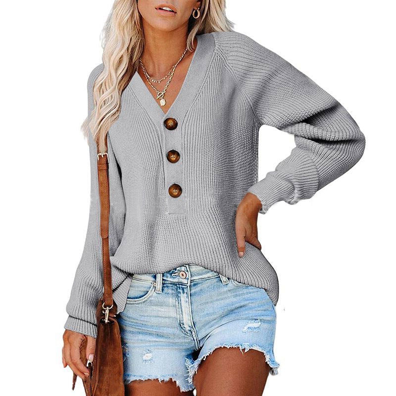 Damen Strickpullover mit vorderem Knopfverschluss und lässigem Schnitt EB
