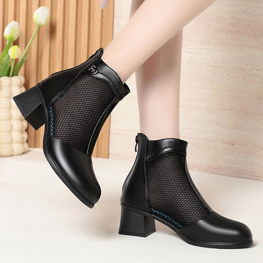Damen Trendige Stiefeletten mit durchlässigem Netzdesign und komfortablem Blockabsatz EB