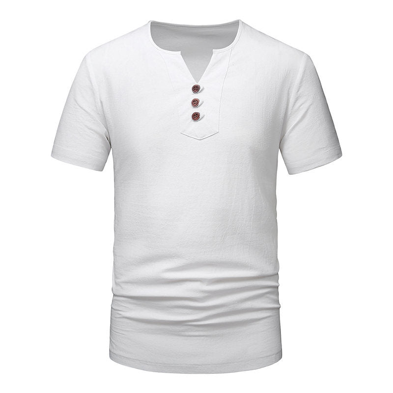 Herren Kurzarm-Henley-T-Shirt mit modernen Knopfdetails EB