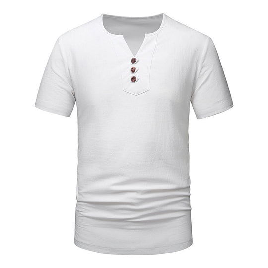 Herren Kurzarm-Henley-T-Shirt mit modernen Knopfdetails EB