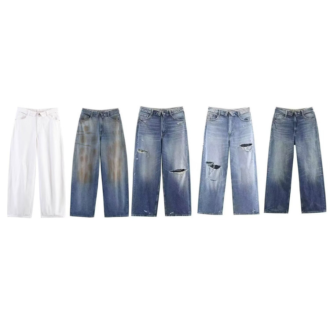 Damen hochwertige Destroyed Jeans im lässigen Baggy-Stil mit modernen Akzenten EB