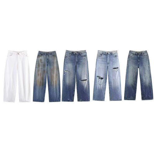 Damen hochwertige Destroyed Jeans im lässigen Baggy-Stil mit modernen Akzenten EB
