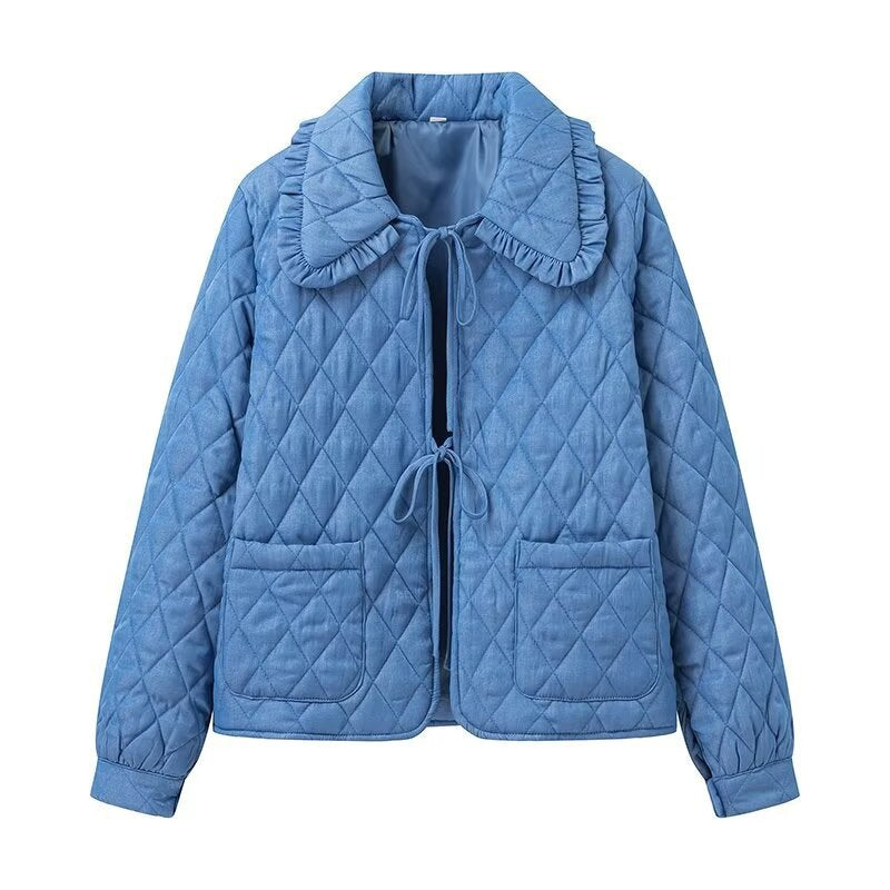Damen gesteppte Übergangsjacke mit großem Kragen und praktischen Taschen EB