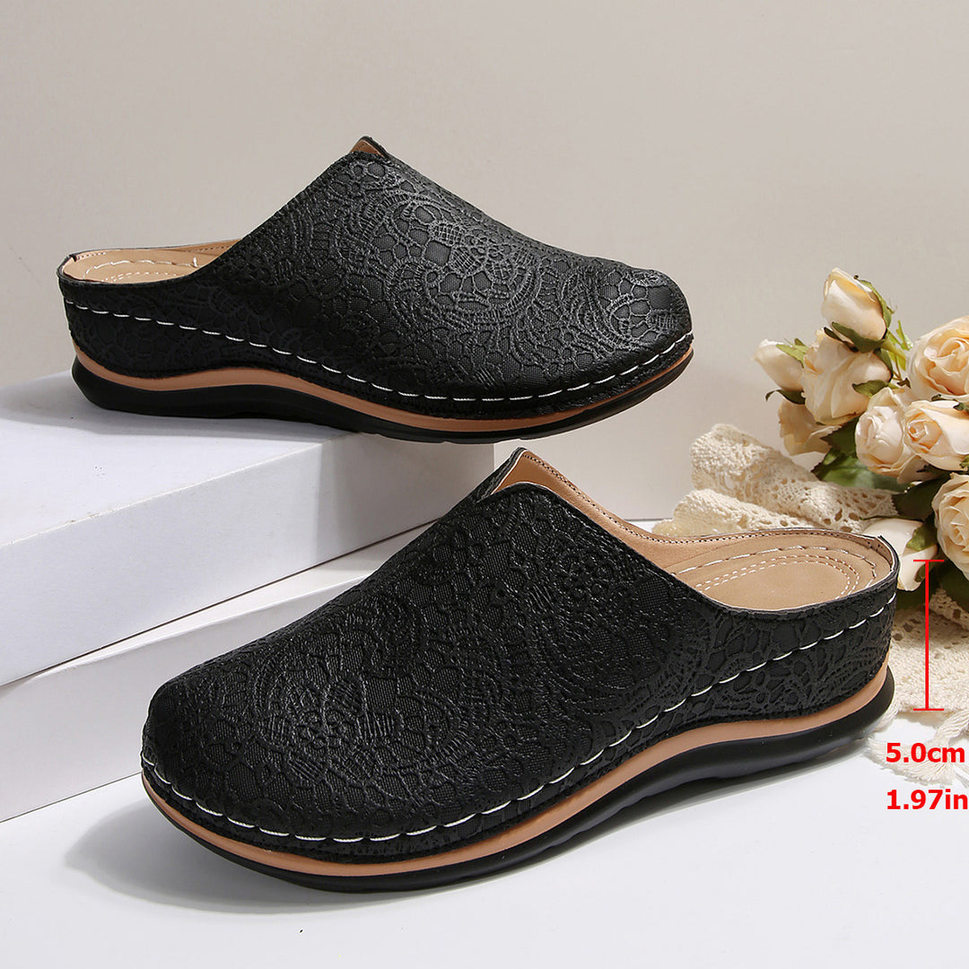 Damen Komfortable Clogs mit eleganter Spitzenstruktur und ergonomischem Fußbett EB